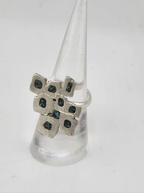INLAY TURQUOISE ADJUSTABLE RING HANDMADE STERLING